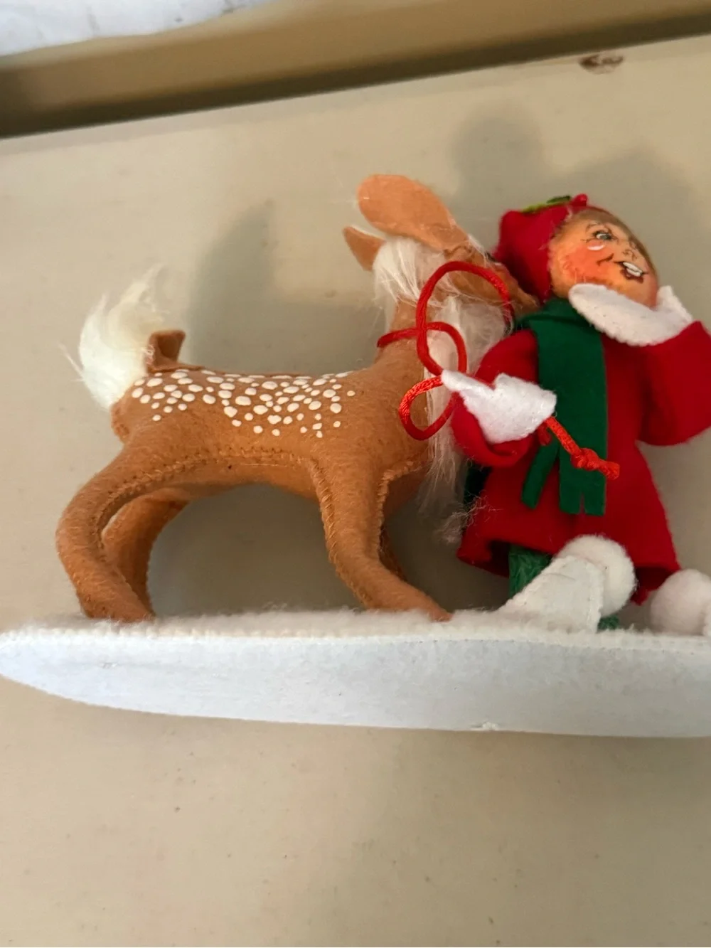 Holiday Elf and Fawn Figurine - Red & Green Holiday Decor
